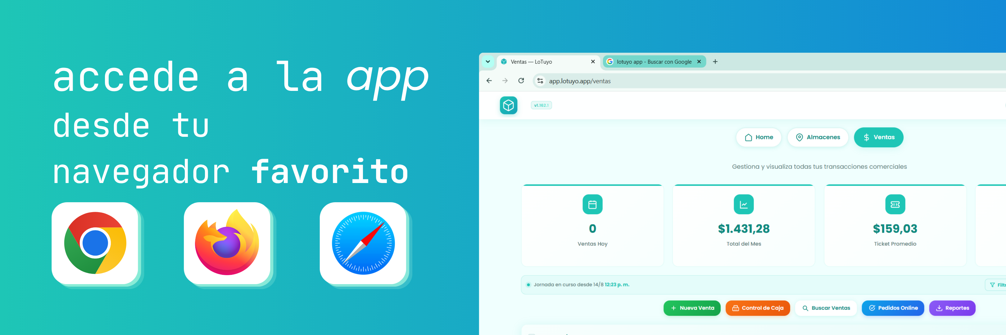 LoTuyo Web App desde Google Chrome, Firefox y Safari